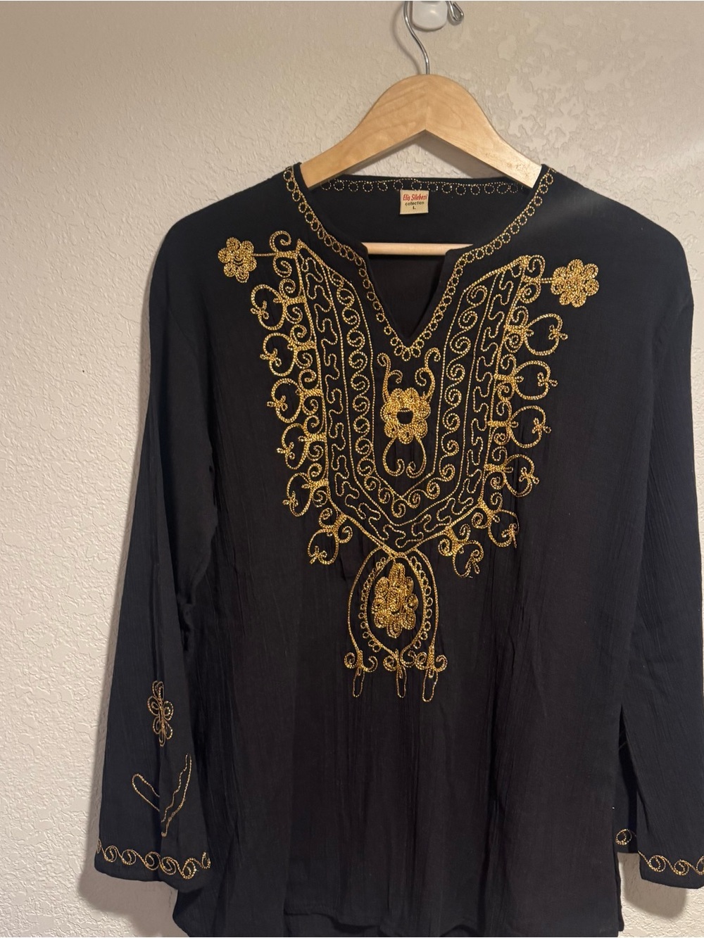 Vintage Black Tunic with Gold Embroidery